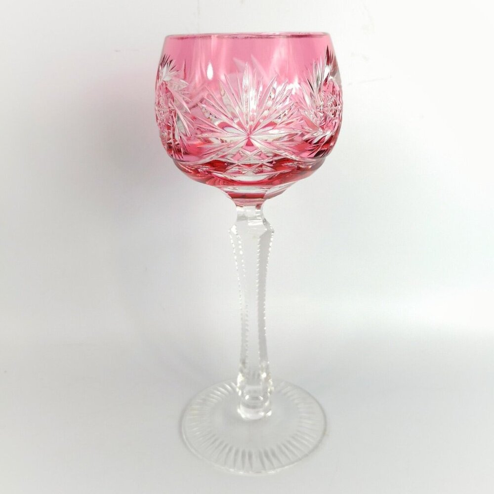 VTG Nachtmann Pink Tall Hock Wine Glass Bavarian Crystal Hand Cut to Clear 8"